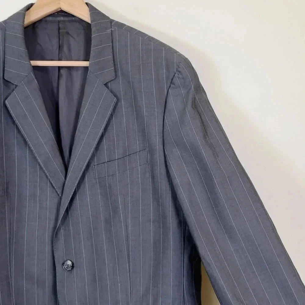 Hugo Boss Ryan/Win Mohair Wool Slim Fit Striped Double Button Blazer